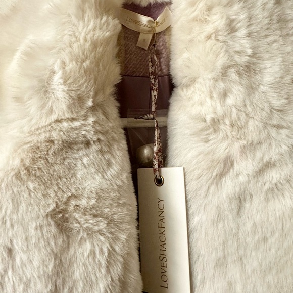 LoveShackFancy Dumont Jacket S Lavender Check Tweed Faux Fur Collar Coat $695 - Picture 8 of 10